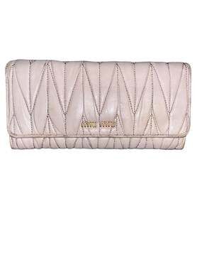 Miu Miu Matelassé Nappa Leather Bifold Long Wallet in Alabaster Pink